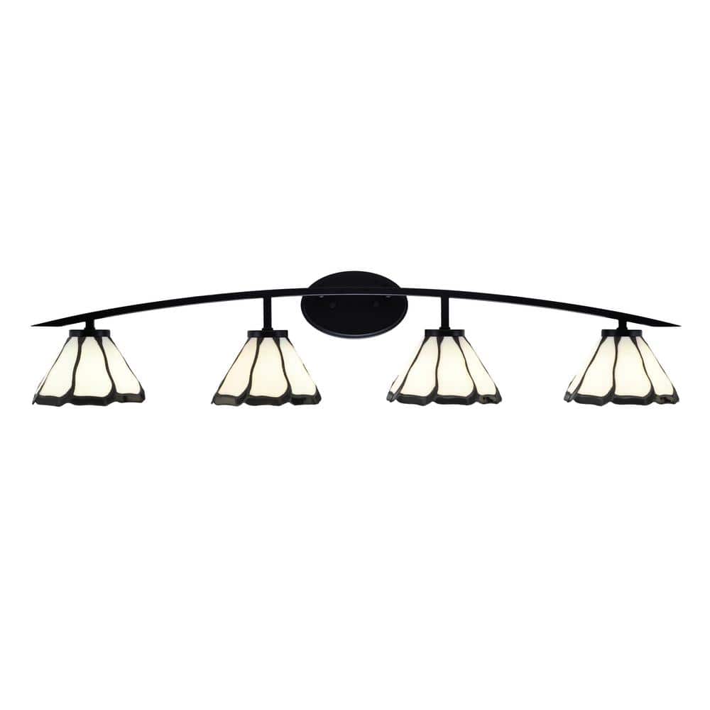 Siena 40 in. 4-Light Matte Black Vanity-Light with 7 in. Pearl & Black Flai