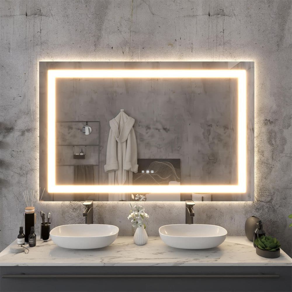 ONWITH 55 in. W x 36 in. H Rectangular Frameless LED Light Anti