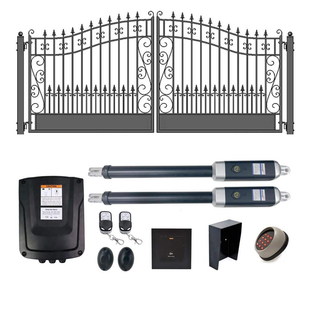 ALEKO 18 ft. x 6 ft. Automated Steel Venice Dual Swing Black Steel