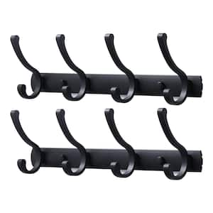 4.2 in. H Aluminum 20 lb. Load Capacity Wall Mount 4-Hook Coat Rack with Mounting Hardware in Matte Black (2-Pack)