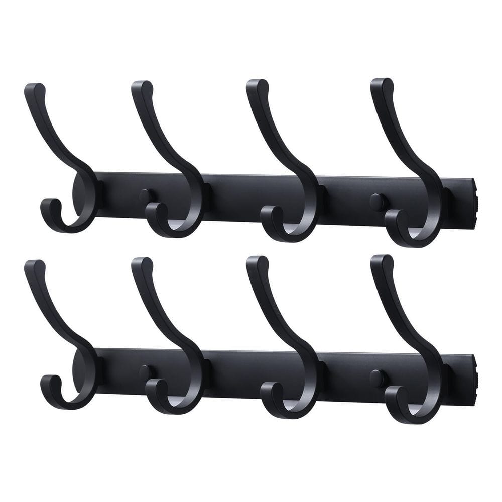 14 in. Wall Mounted Hook Rack in Black, 2 Pack