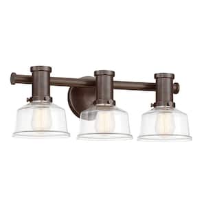 Carson 21.5 in. 3-Light Satin Copper Bronze Farmhouse Vanity with Clear Glass Shades