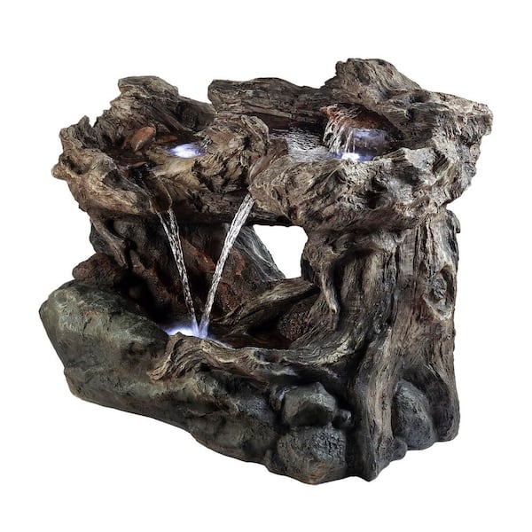 30 in. Tall Outdoor 3-Tier Rainforest Cascading Waterfall Fountain with LED Lights