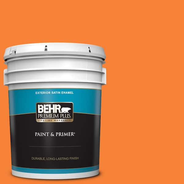 BEHR PREMIUM PLUS 5 gal. #230B-6 Orange Burst Satin Enamel Exterior Paint & Primer