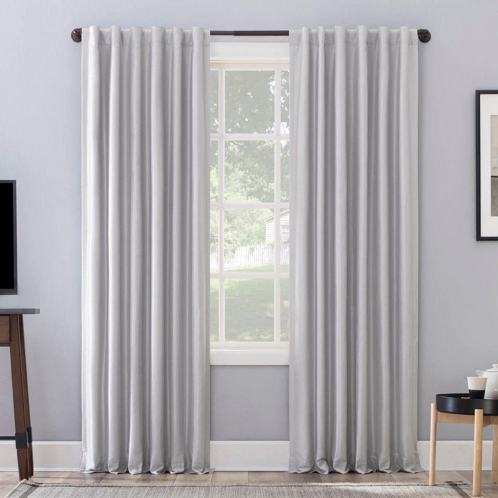 Chrome Gray Faux Silk Blackout Back Tab Curtain Panel