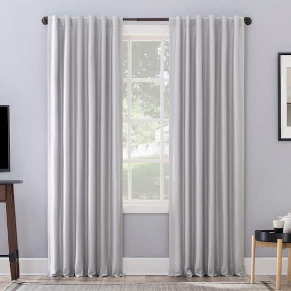 Sun Zero Evelina Fau x Dupioni Silk Thermal 50 in. W x 84 in. L 100% Blackout Back Tab Curtain Panel in Chrome Gray