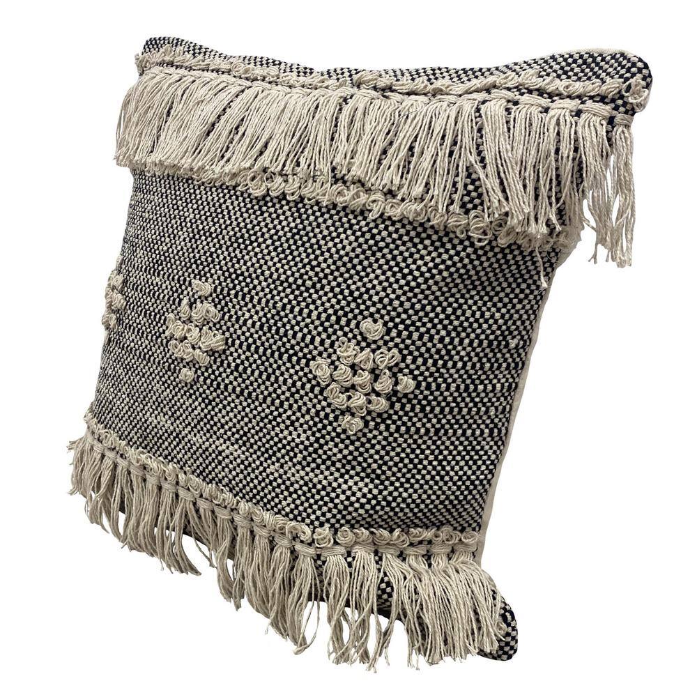 Gray and Cream Handwoven Cotton Diamond Throw Pillow, 20" x 20"