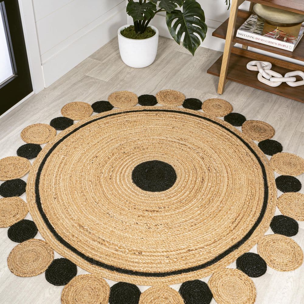 Rug Jute Beige Circle Design Hand Braided Rug Round Shape Handmade Natural  Fiber Area Carpet Kitchen, Hallway Rugs For Living (Blue, 300 x 300 cm