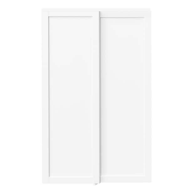 120 in. x 80 in. 1-Panel MDF Solid Core White PVC Covering Pre-Assembled Double Panel Sliding Door with All Hardware