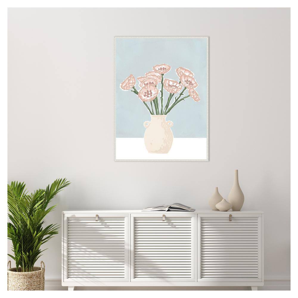 32"x42" Pastel Pink Floral Canvas Wall Art with White Frame