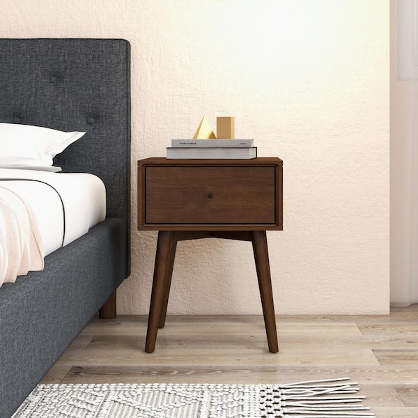Ashcroft Furniture Co Cooper 1-Drawer Walnut Mid Century Modern Solid Wood Nightstand (23.6 in. H x 17.7 in. W x 15.7 in. D)