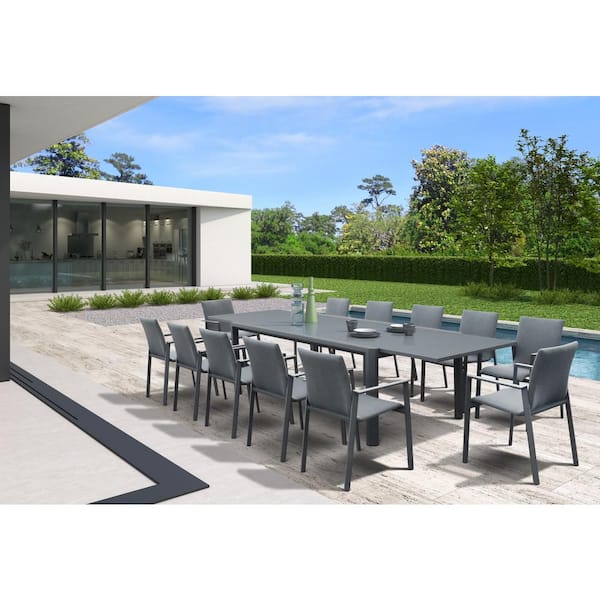 BELLINI HOME AND GARDENS Vicari Dark Gray 13-Piece Aluminum Outdoor Dining Set with Sling Set in Midnight Grey