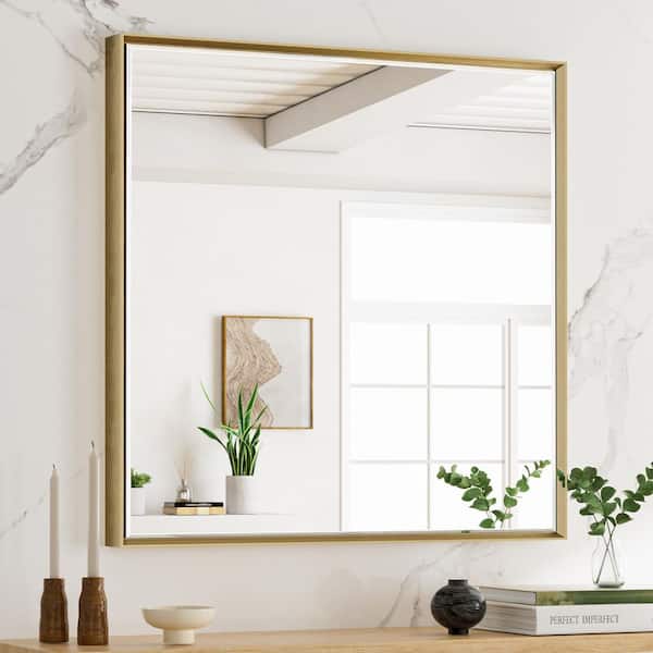 QueenFun 36 in. W x 36 in. H Framed Rectangular Beveled Edge Bathroom Vanity Wall Mount Mirror in Champagne Gold