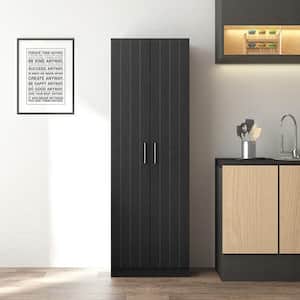 Rayborn Small Wood Kitchen Pantry with 2 Doors and 4 Shelves, Black Oak