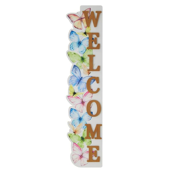 Glitzhome 42 in. H Solid Wood "WELCOME" Porch Sign with Butterfly