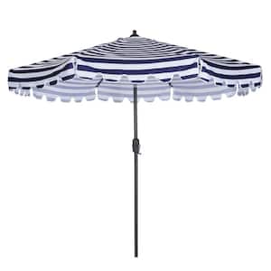 9 ft. Steel Push Button Tilt and Crank Market Patio Umbrella in Blue and White