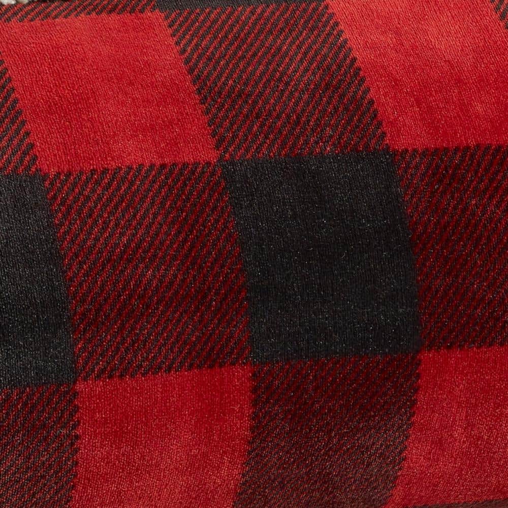 Red Plaid Cotton Sherpa Reversible Throw Blanket and Pillow Set