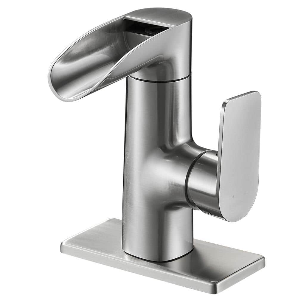 Zalerock Waterfall Single Handle Single Hole Bathroom Faucet in Brushed Nickel