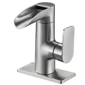Waterfall Single Handle Single Hole Bathroom Faucet in Brushed Nickel
