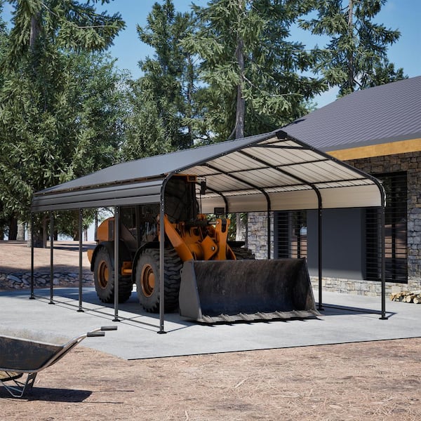 12X20 FT Metal Carport, Outdoor Car Shelter All Weather, Heavy Duty Outdoor Galvanized Car Shelter Black