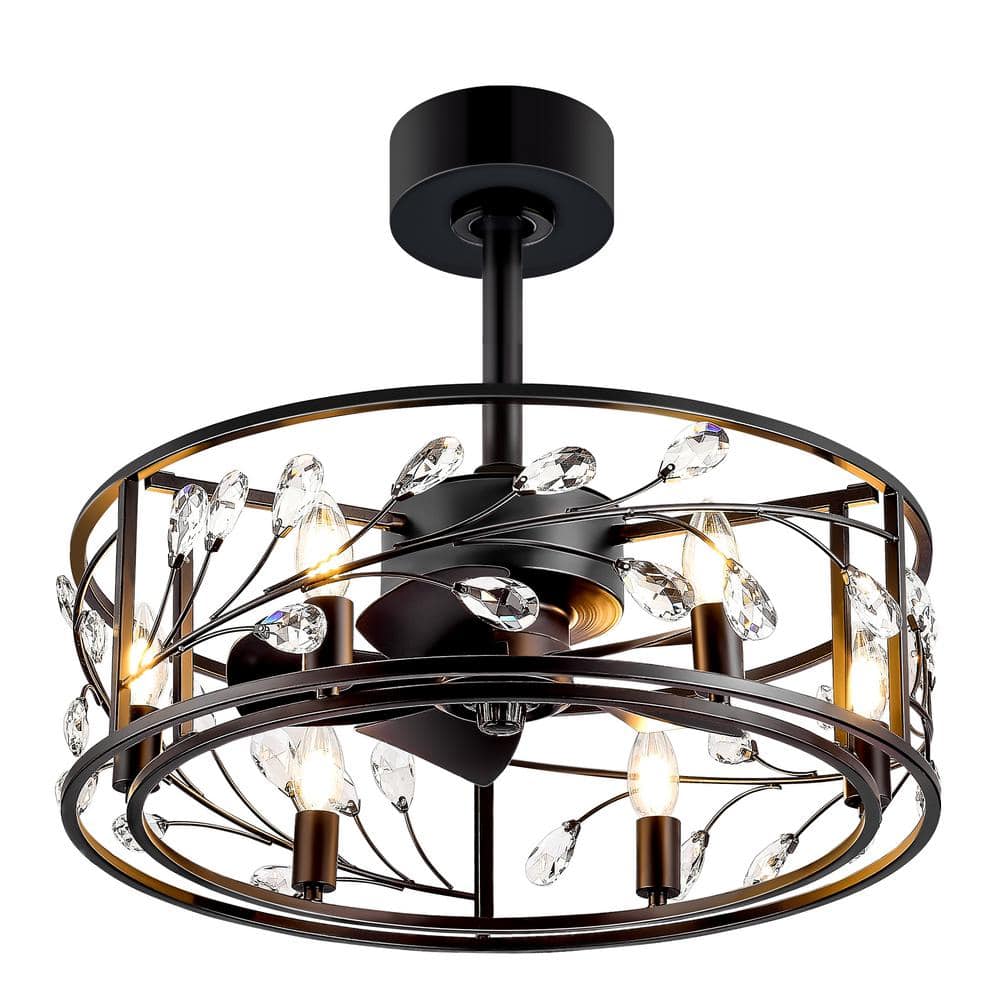 20'' Black Crystal Caged Ceiling Fan with Light and Remote