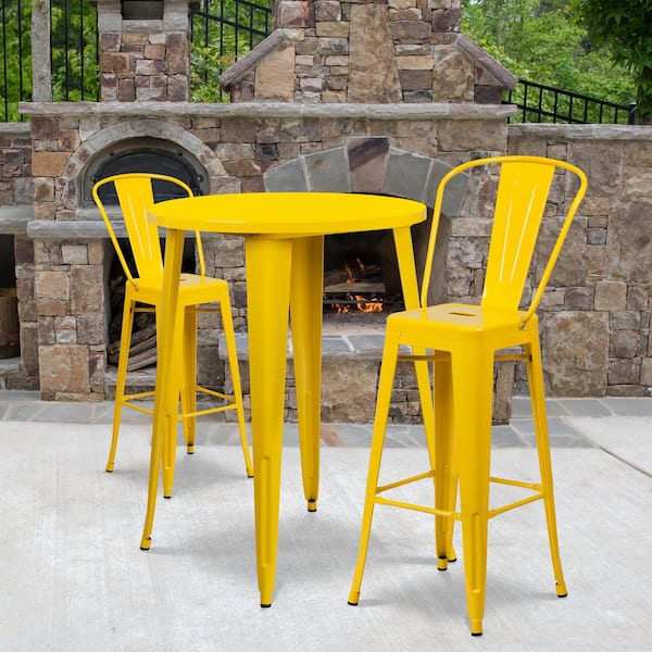 Carnegy Avenue Yellow 3-Piece Metal Round Outdoor Bistro Set