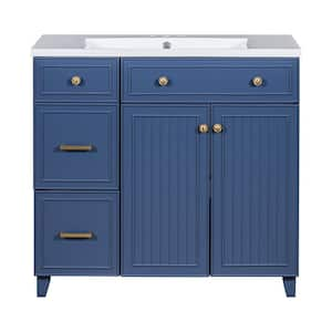 36 in. W x 18 in. D x 34 in. H Single Sink Freestanding Bath Vanity in Navy Blue with White Cultured Marble Top