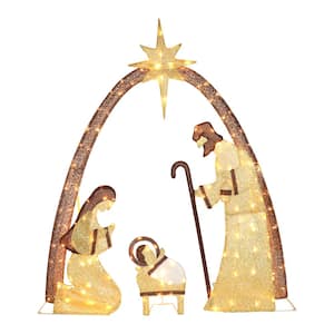 5 ft. Nativity Set Outdoor Christmas Holiday Yard Decoration Warm White LED, Gold
