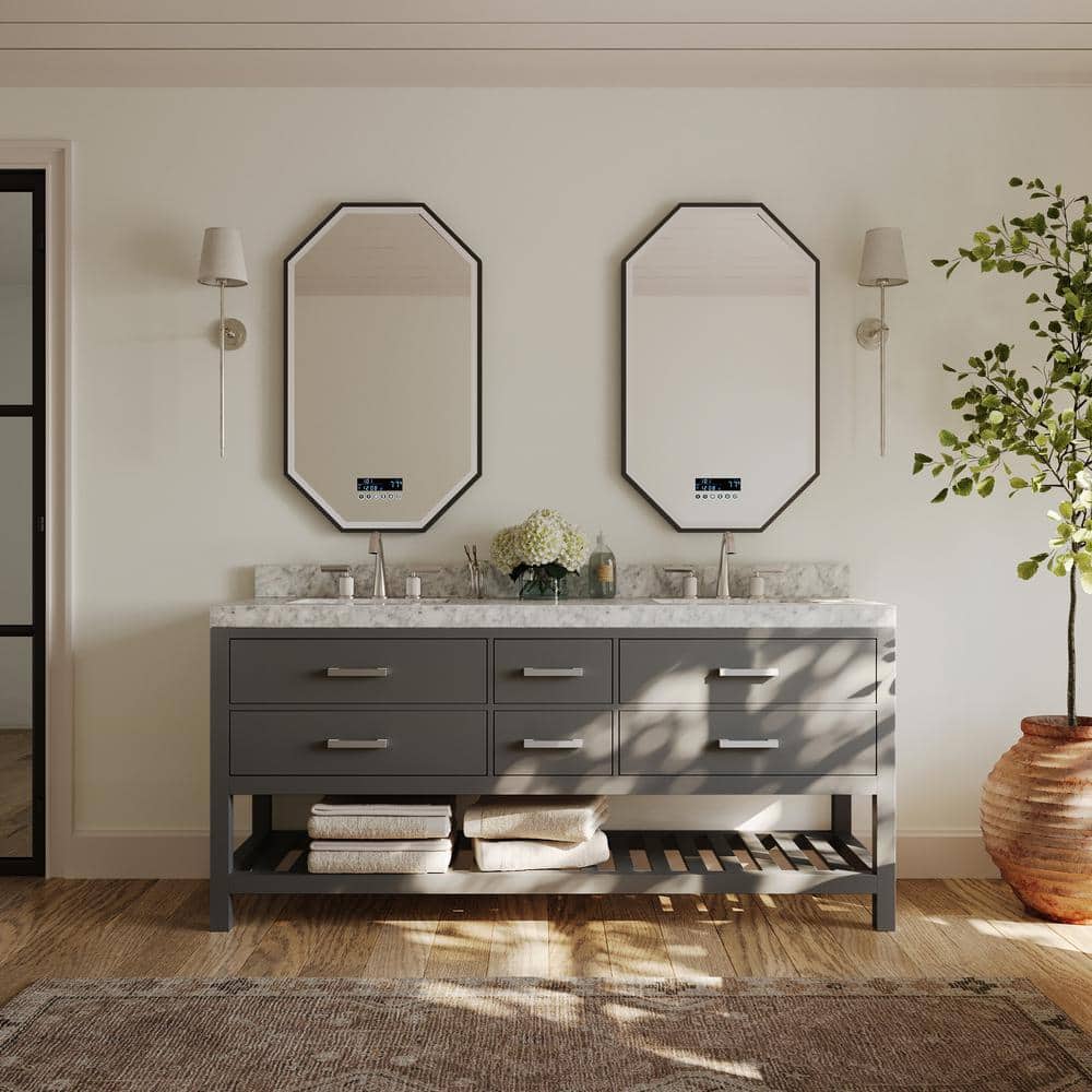 Elizabeth 72'' Sapphire Gray Double Sink Vanity with Marble Top