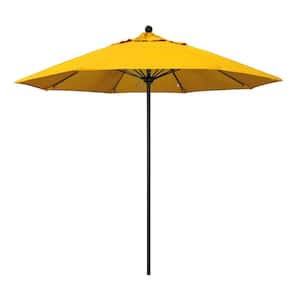9 ft. Black Aluminum Commercial Market Patio Umbrella with Fiberglass Ribs and Push Lift in Sunflower Yellow Sunbrella