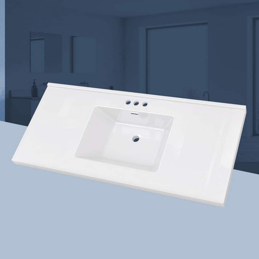 NTQ 48 in. W x 22 in. D Solid Surface Resin Rectangular Single Sink ...