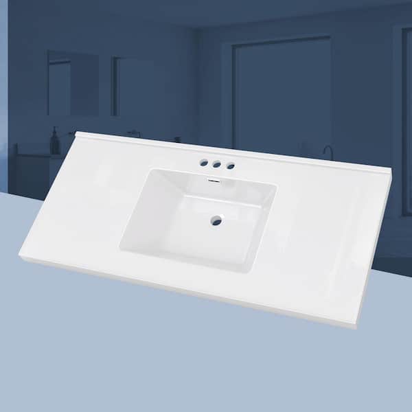 NTQ 48 in. W x 22 in. D Solid Surface Resin Rectangular Single Sink Bathroom Vanity Top White Vanity Top in Glossy White