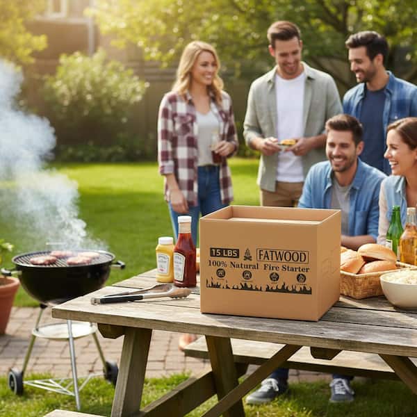 Unbranded 15 lbs. Fatwood Fire Starter Sticks with Wooden Box, 100% Natural Kindling Wood for Stove, Fireplace, Bonfire, Grill