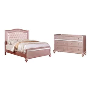 Stelna 2-Piece Rose Gold Wood Queen Bedroom Set, Bed and Dresser