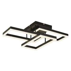 27.55 in. 1-Light Black Modern Rectangle Dimmable Selectable LED Semi-Flush Mount Ceiling Light for Bedroom Living Room