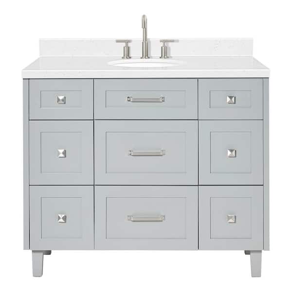 ARIEL Monroe 42 in. W x 22 in. D x 36 in. H Single Oval Sink Bath Vanity in Grey with Carrara White Quartz Top