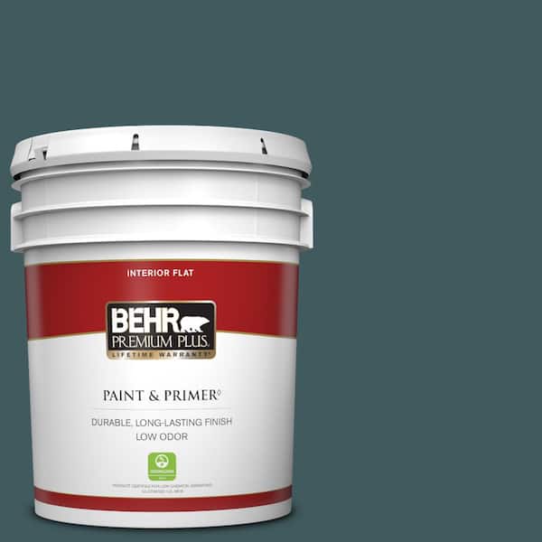 BEHR PREMIUM PLUS 5 gal. #510F-7 Teal Forest Flat Low Odor Interior Paint & Primer