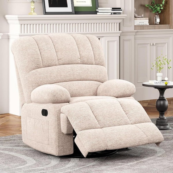 Lirago Beige Foam Recliner with ‎Arm Rest, Oversized Swivel Rocker Recliner Chair for Living Room for Adults