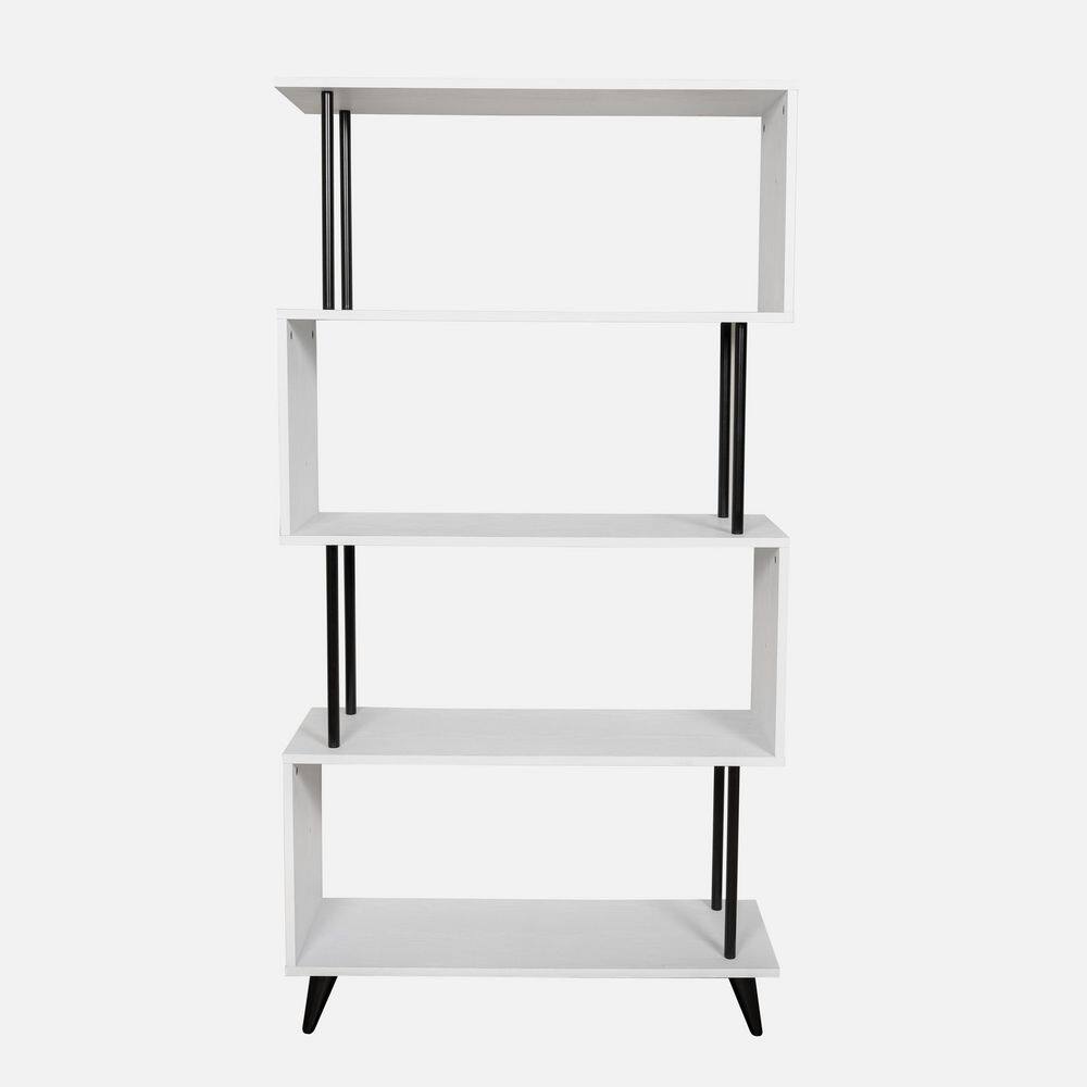 White and Black 5-Tier S-Shaped Modern Wood Bookcase