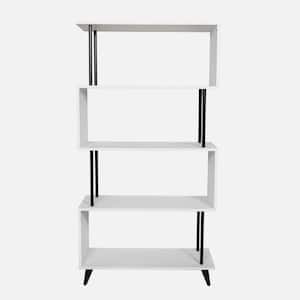 Breuer 31.5 in. 5-Tier White S-Shaped Modern Floating Rectangular Bookcase with Black Hardware Accents