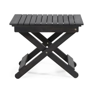 Dark Gray Acacia Wood Folding Outdoor Side Table for Garden, Balcony.