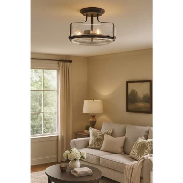 HINKLEY Hinkley Harper Medium Semi-Flush Mount Ceiling Light, Oil Rubbed Bronze + Clear Seedy Glass