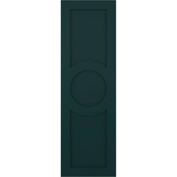 Ekena Millwork 12 in. x 37 in. True Fit PVC Center Circle Arts & Crafts Fixed Mount Flat Panel Shutters Pair in Thermal Green