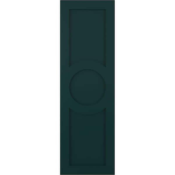 Ekena Millwork True Fit 12 in. x 59 in. PVC Center Circle Arts and Crafts Fixed Mount Flat Panel Shutters, Thermal Green (Per Pair)