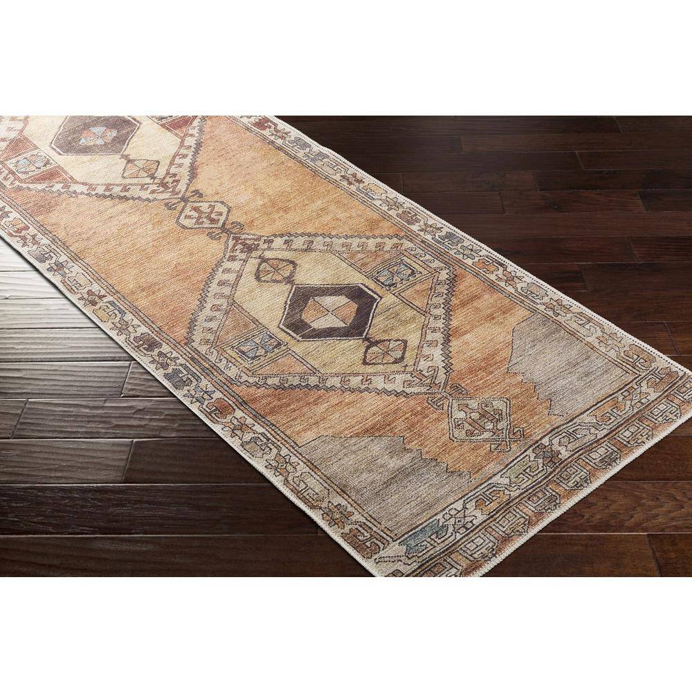Medinah Dark Red and Camel Chenille Area Rug 6'7" x 9'