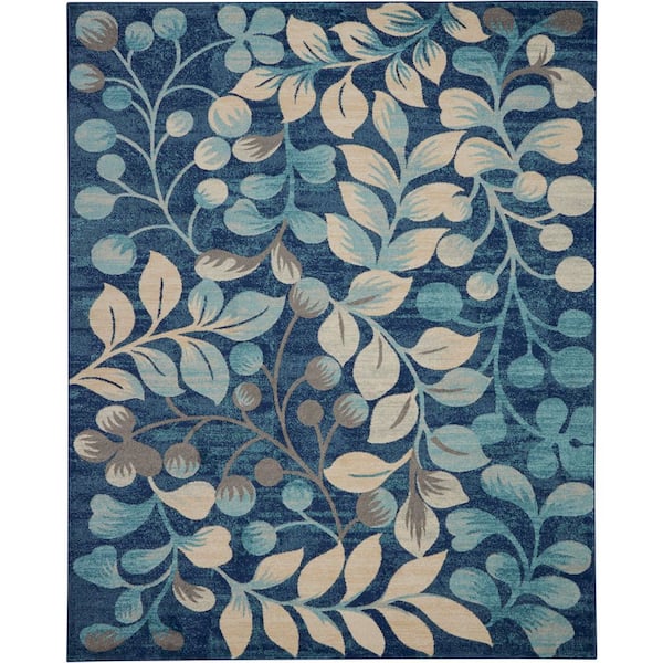 Tranquil Navy Blue 8 ft. x 10 ft. Floral Modern Area Rug