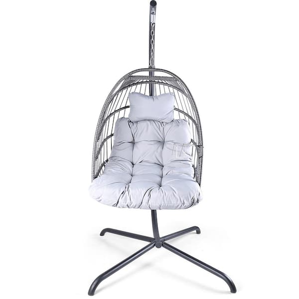 Boosicavelly 42 in. W x 38 in. D x 78 in. H 1-Person Metal Patio Basket Hanging Swing with Gray Cushions
