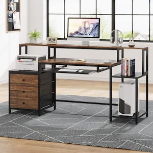 Moronia 63 in. Rectangular Walnut Brown Wood Computer Desk with 3-Drawers for Home Office