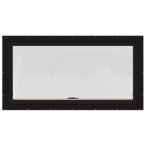 48 in. x 20 in. W-2500 Series Black Painted Clad Wood Awning Window w/ Natural Interior and Screen