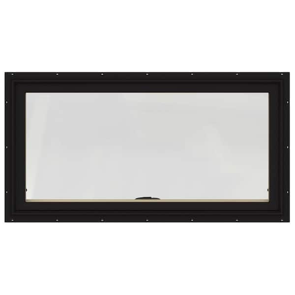 JELD-WEN 48 in. x 20 in. W-2500 Series Black Painted Clad Wood Awning Window w/ Natural Interior and Screen